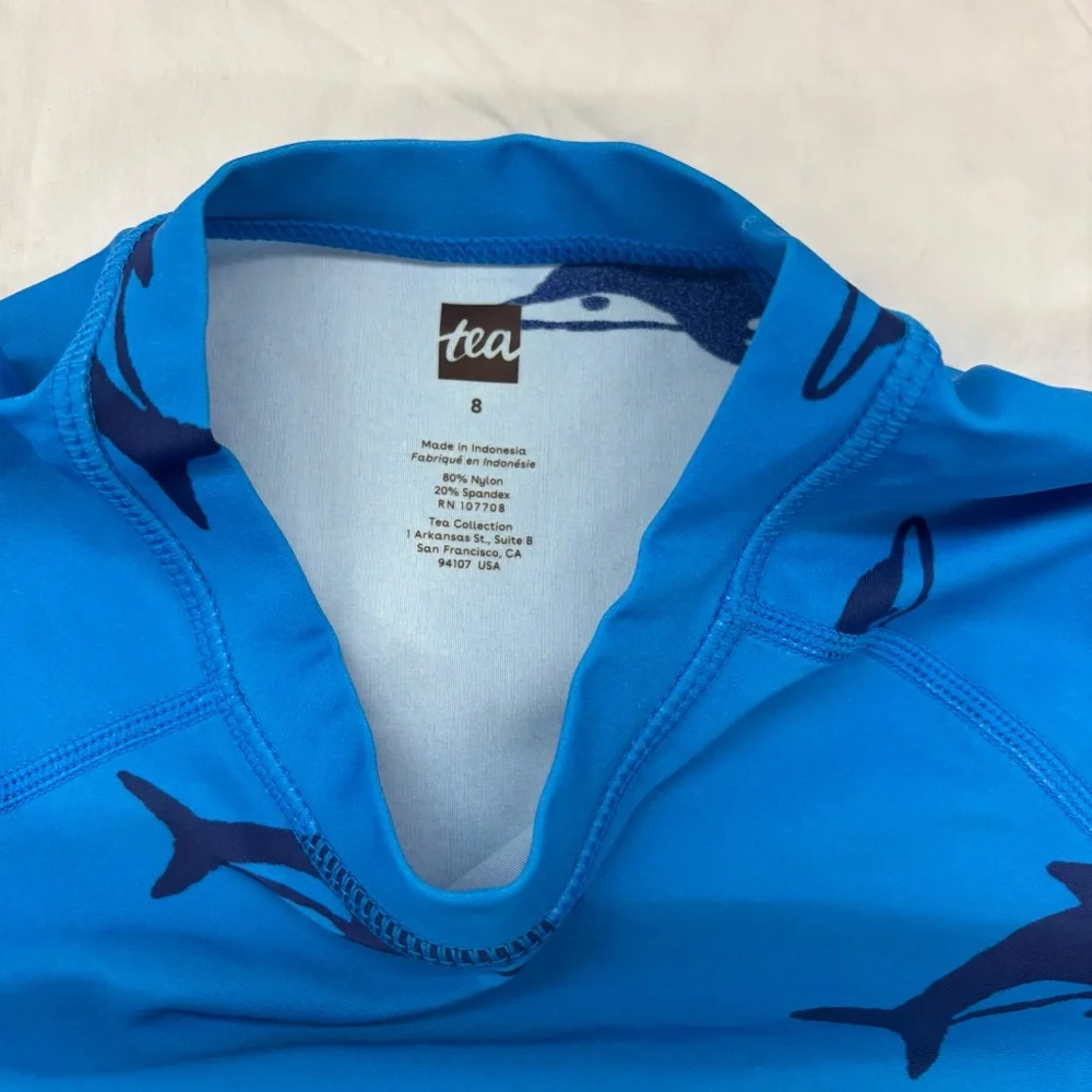 NEW Tea Collection Blue‎ Navy Dolphin Swim Top Rashguard Size 8 NWT